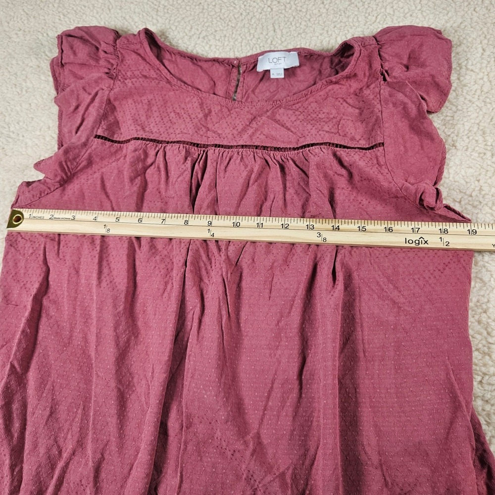 LOFT Blouse Womens XL Pink Flutter Sleeve Ladder Stitch Dobby Boho Chic Top - Picture 8 of 11